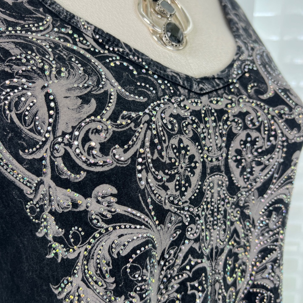 Vocal Womens XL Black Acid Wash Rhinestone Tunic Top whimsi dark fairy grunge - Picture 4 of 8